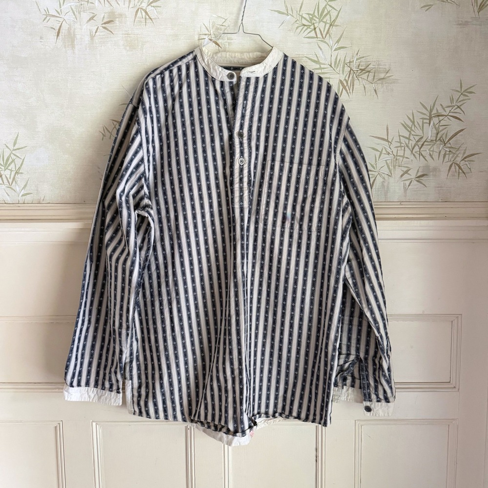 Scully Pullover Shirt Blue White Banded Collar Striped Western L Tall FLAWS